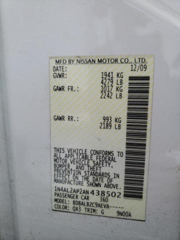 Photo 9 VIN: 1N4AL2AP2AN438502 - NISSAN ALTIMA BAS 