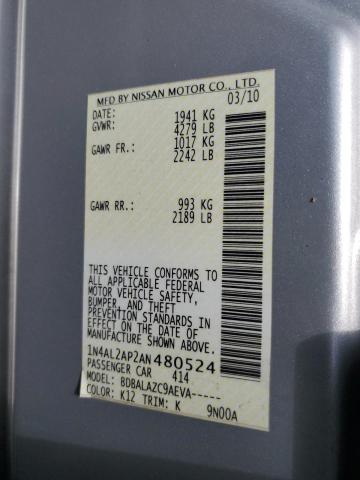 Photo 11 VIN: 1N4AL2AP2AN480524 - NISSAN ALTIMA BAS 