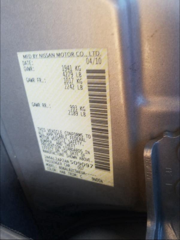 Photo 9 VIN: 1N4AL2AP2AN509097 - NISSAN ALTIMA BAS 