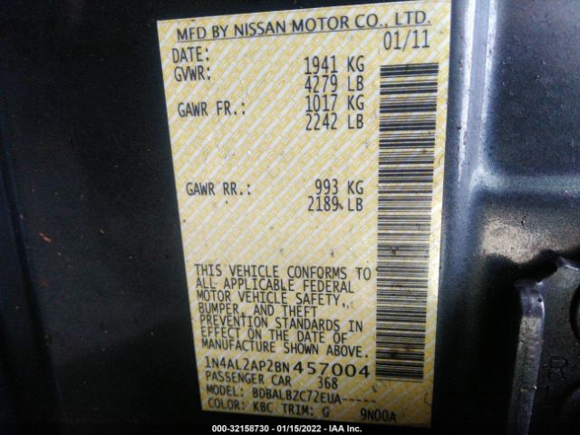 Photo 8 VIN: 1N4AL2AP2BN457004 - NISSAN ALTIMA 