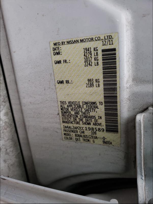 Photo 9 VIN: 1N4AL2AP2CC198589 - NISSAN ALTIMA 25S 