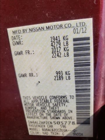 Photo 9 VIN: 1N4AL2AP2CN505778 - NISSAN ALTIMA BAS 