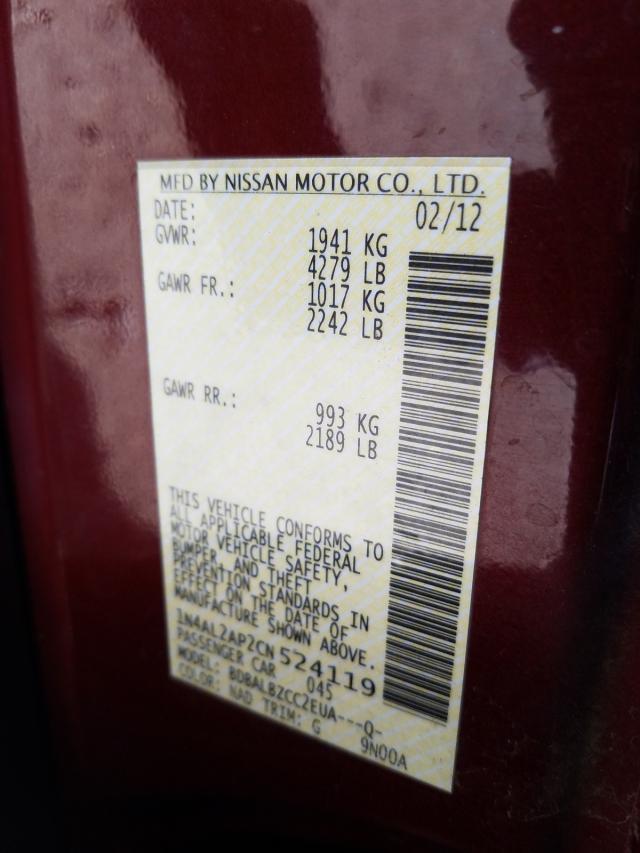 Photo 9 VIN: 1N4AL2AP2CN524119 - NISSAN ALTIMA BAS 