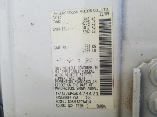 Photo 9 VIN: 1N4AL2AP4AN423421 - NISSAN ALTIMA BAS 