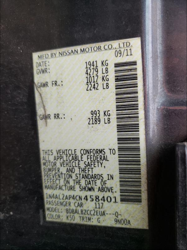 Photo 9 VIN: 1N4AL2AP4CN458401 - NISSAN ALTIMA BAS 