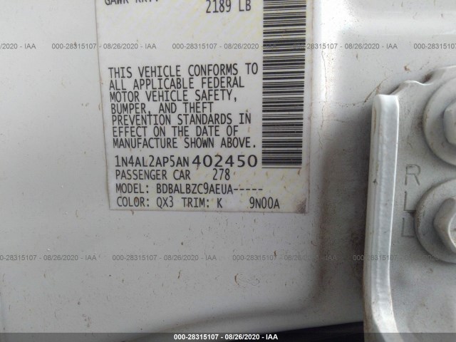 Photo 8 VIN: 1N4AL2AP5AN402450 - NISSAN ALTIMA 