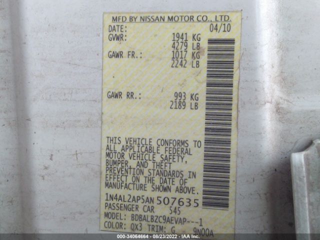 Photo 8 VIN: 1N4AL2AP5AN507635 - NISSAN ALTIMA 