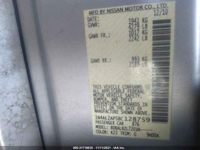 Photo 8 VIN: 1N4AL2AP5BC128759 - NISSAN ALTIMA 