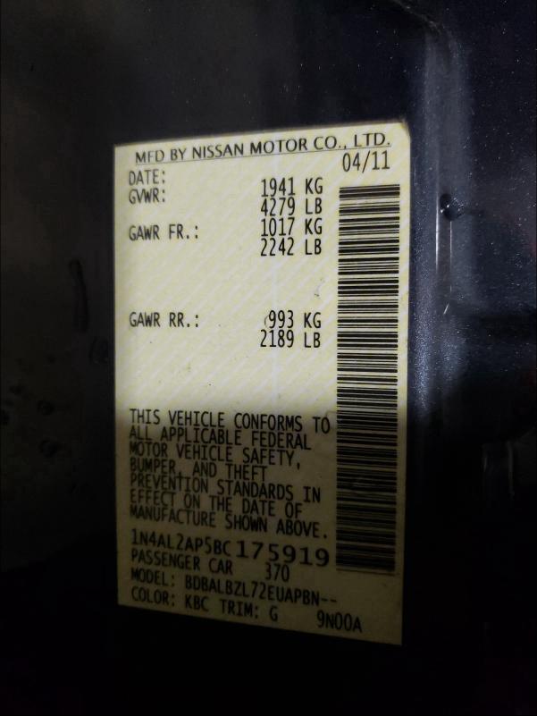 Photo 9 VIN: 1N4AL2AP5BC175919 - NISSAN ALTIMA BAS 