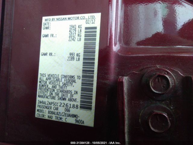 Photo 8 VIN: 1N4AL2AP5CC226188 - NISSAN ALTIMA 