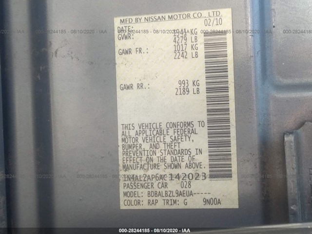 Photo 8 VIN: 1N4AL2AP6AC142023 - NISSAN ALTIMA 