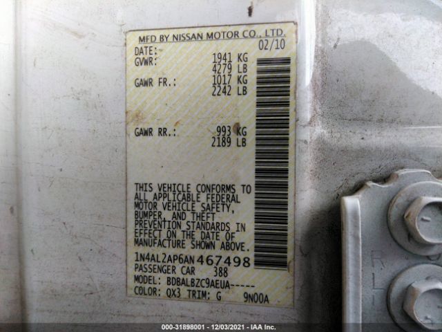 Photo 8 VIN: 1N4AL2AP6AN467498 - NISSAN ALTIMA 