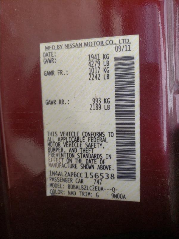 Photo 9 VIN: 1N4AL2AP6CC156538 - NISSAN ALTIMA BAS 