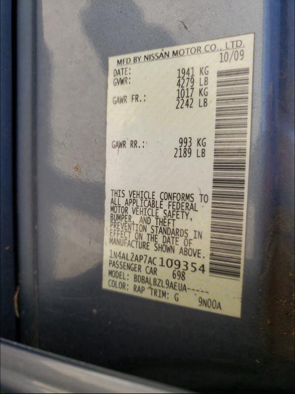 Photo 9 VIN: 1N4AL2AP7AC109354 - NISSAN ALTIMA BAS 