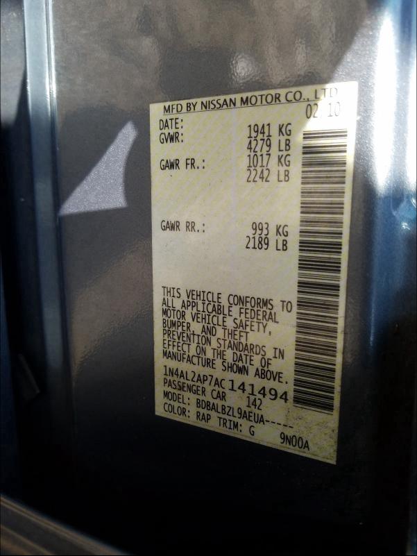 Photo 9 VIN: 1N4AL2AP7AC141494 - NISSAN ALTIMA BAS 