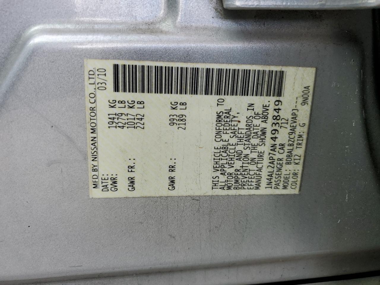 Photo 11 VIN: 1N4AL2AP7AN493849 - NISSAN ALTIMA 