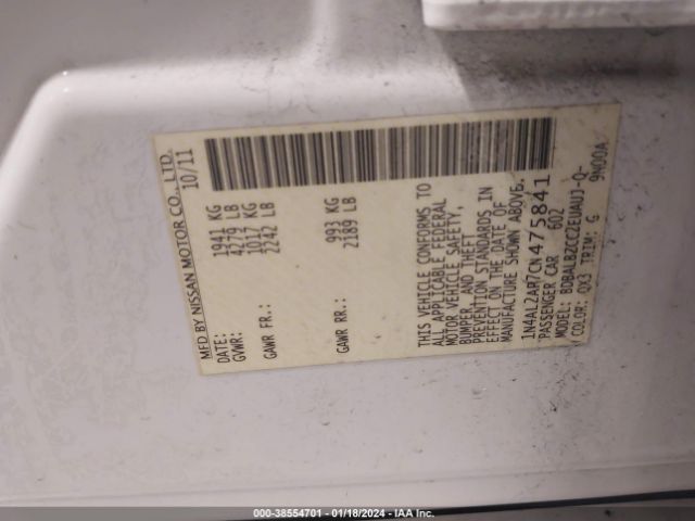 Photo 8 VIN: 1N4AL2AP7CN475841 - NISSAN ALTIMA 