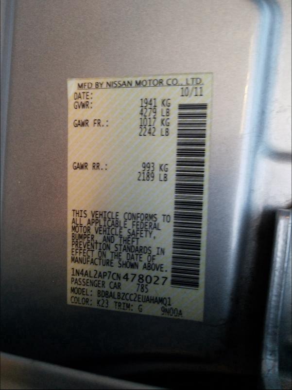 Photo 9 VIN: 1N4AL2AP7CN478027 - NISSAN ALTIMA BAS 