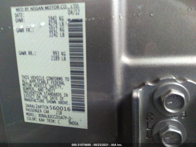 Photo 8 VIN: 1N4AL2AP7CN560016 - NISSAN ALTIMA 