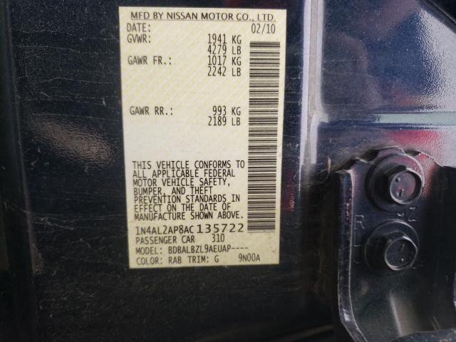 Photo 9 VIN: 1N4AL2AP8AC135722 - NISSAN ALTIMA BAS 