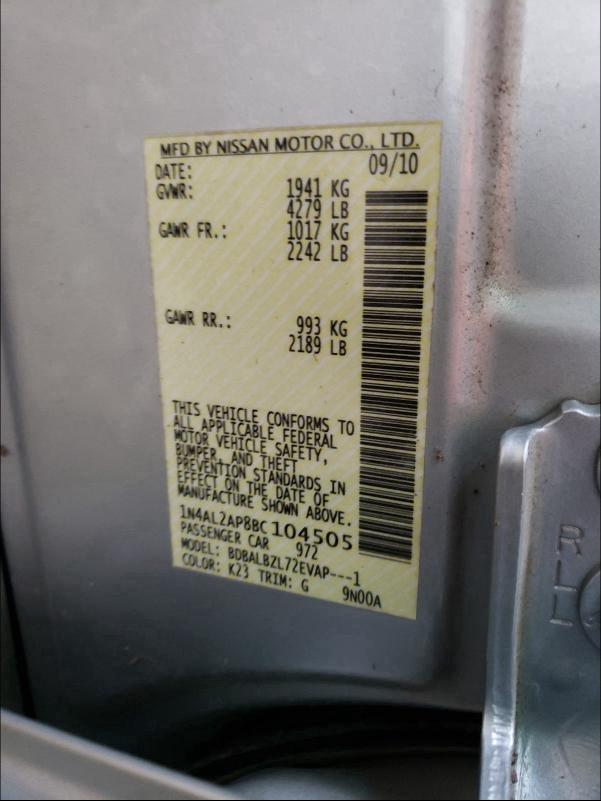 Photo 9 VIN: 1N4AL2AP8BC104505 - NISSAN ALTIMA BAS 