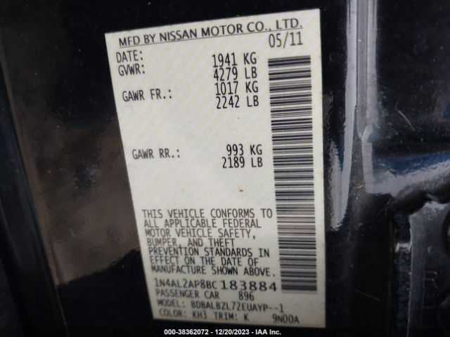 Photo 8 VIN: 1N4AL2AP8BC183884 - NISSAN ALTIMA 