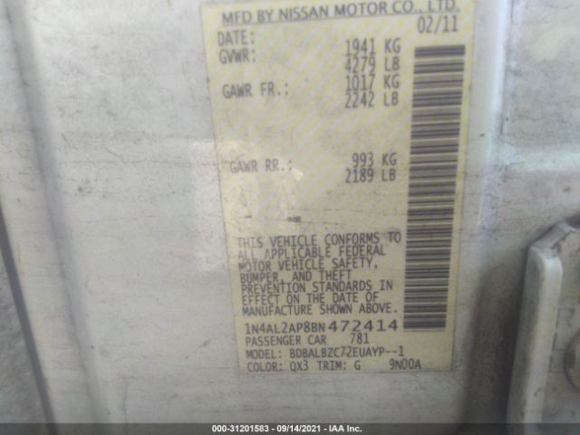 Photo 8 VIN: 1N4AL2AP8BN472414 - NISSAN ALTIMA 