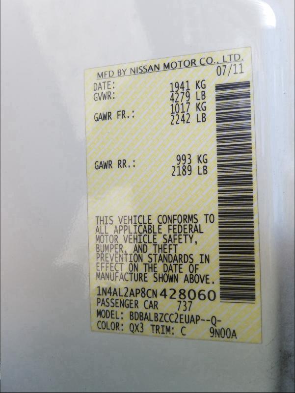 Photo 9 VIN: 1N4AL2AP8CN428060 - NISSAN ALTIMA BAS 