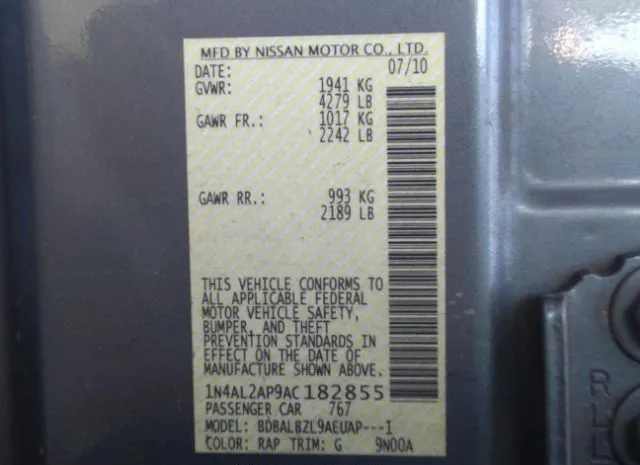 Photo 8 VIN: 1N4AL2AP9AC182855 - NISSAN ALTIMA 