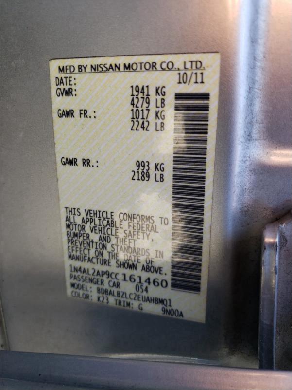 Photo 9 VIN: 1N4AL2AP9CC161460 - NISSAN ALTIMA BAS 