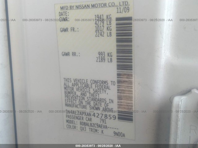 Photo 8 VIN: 1N4AL2APXAN427859 - NISSAN ALTIMA 