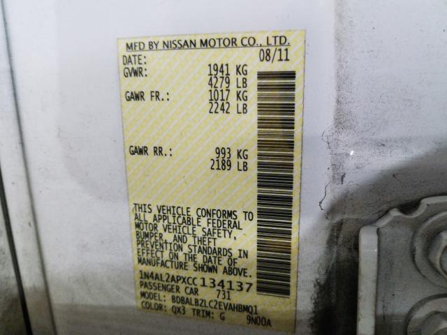 Photo 9 VIN: 1N4AL2APXCC134137 - NISSAN ALTIMA BAS 