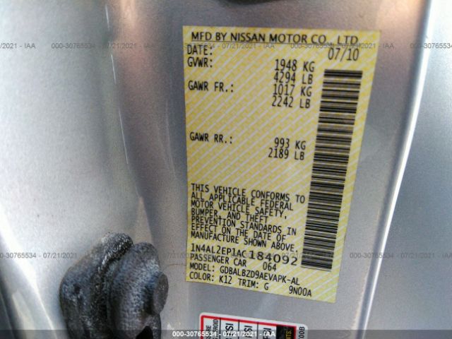 Photo 8 VIN: 1N4AL2EP1AC184092 - NISSAN ALTIMA 