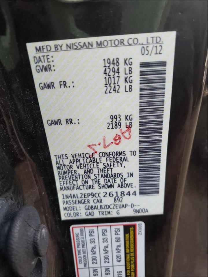 Photo 9 VIN: 1N4AL2EP9CC261844 - NISSAN ALTIMA S 