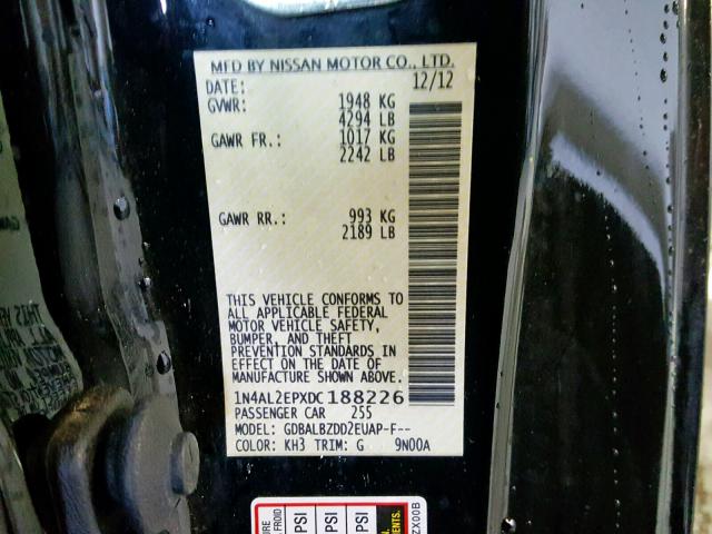 Photo 9 VIN: 1N4AL2EPXDC188226 - NISSAN ALTIMA S 