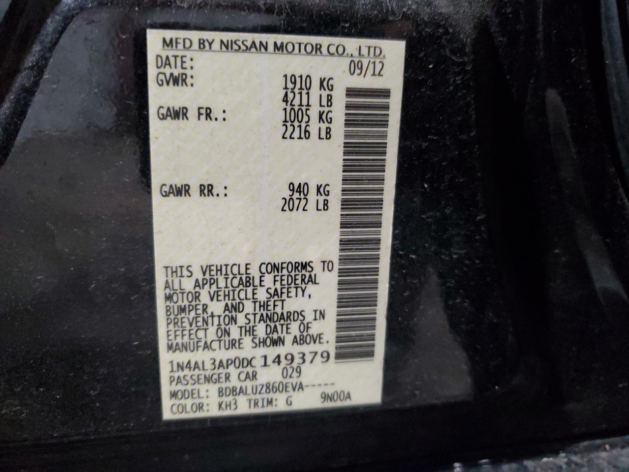 Photo 11 VIN: 1N4AL3AP0DC149379 - NISSAN ALTIMA 