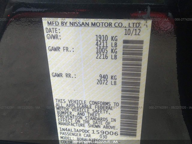 Photo 8 VIN: 1N4AL3AP0DC159006 - NISSAN ALTIMA 