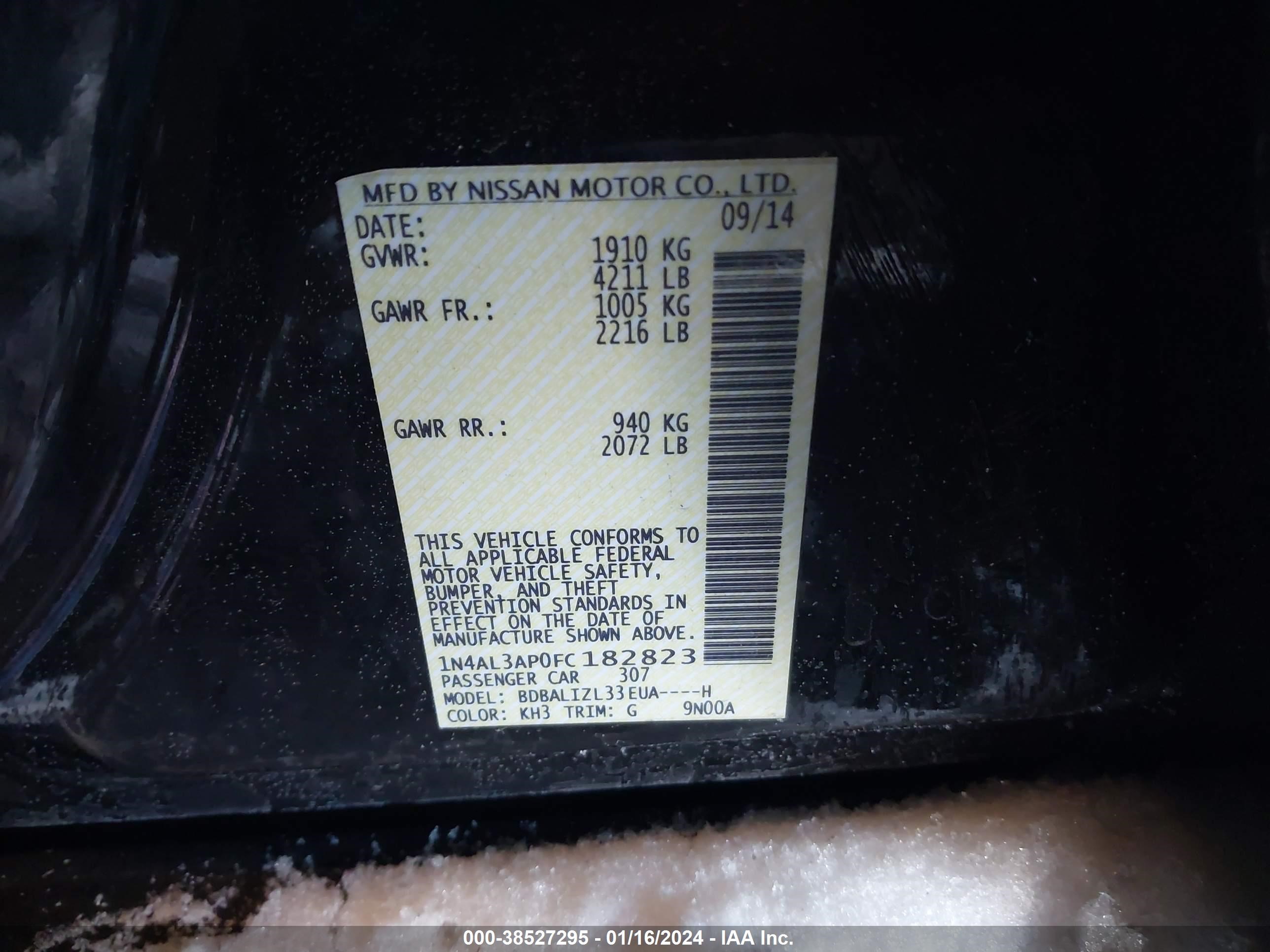 Photo 8 VIN: 1N4AL3AP0FC182823 - NISSAN ALTIMA 