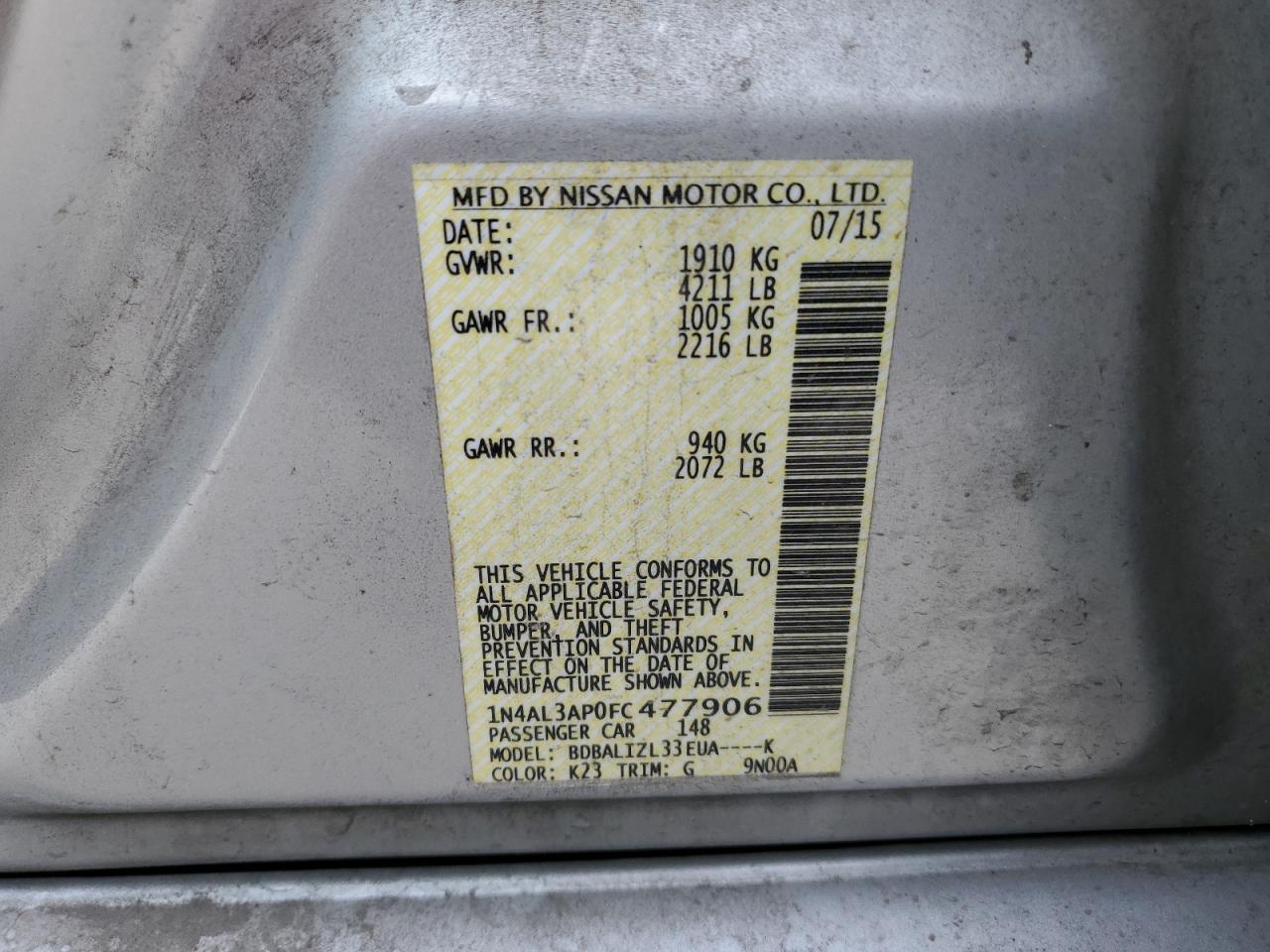 Photo 11 VIN: 1N4AL3AP0FC477906 - NISSAN ALTIMA 