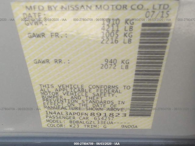 Photo 8 VIN: 1N4AL3AP0FN891823 - NISSAN ALTIMA 