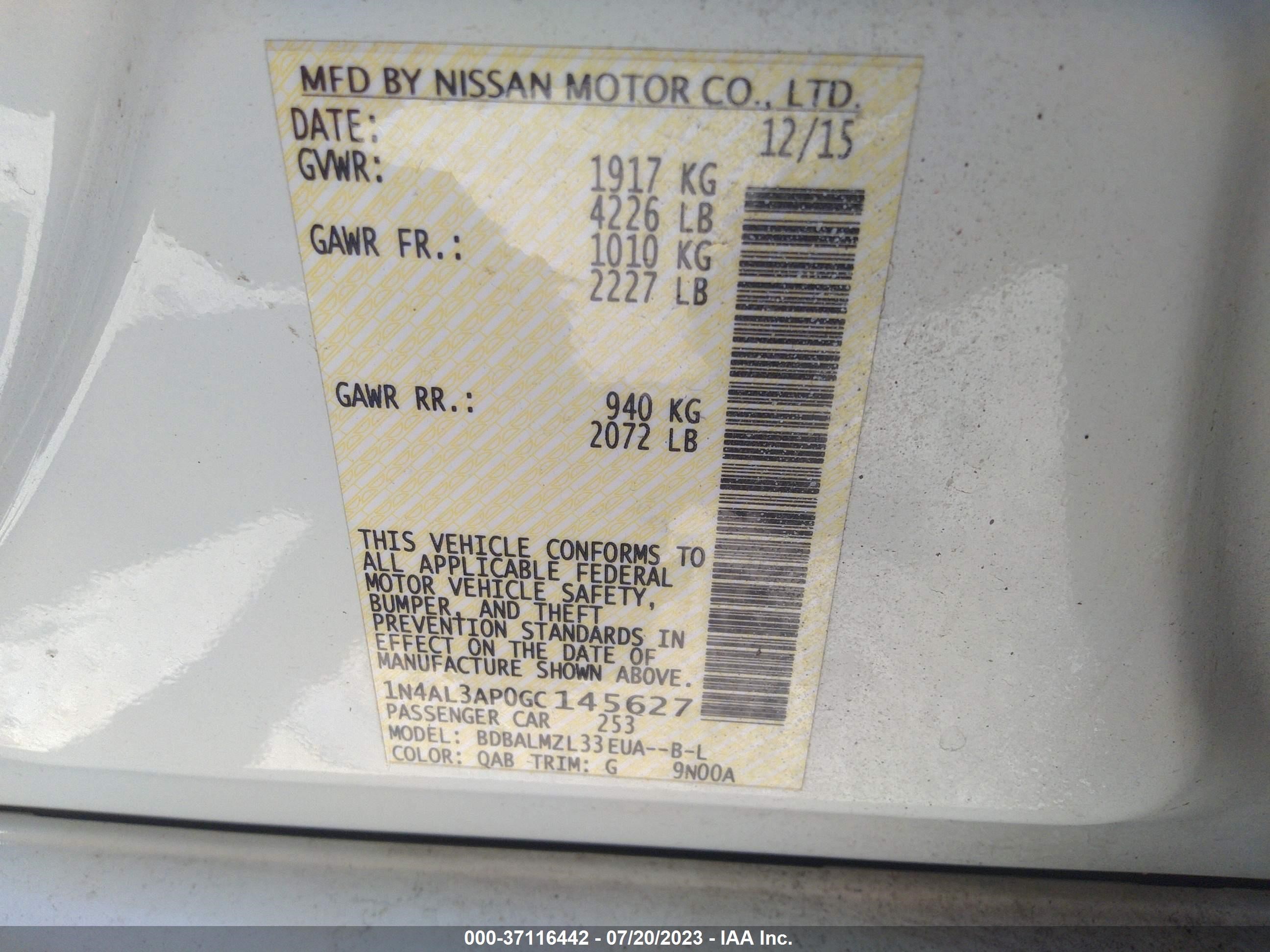 Photo 8 VIN: 1N4AL3AP0GC145627 - NISSAN ALTIMA 