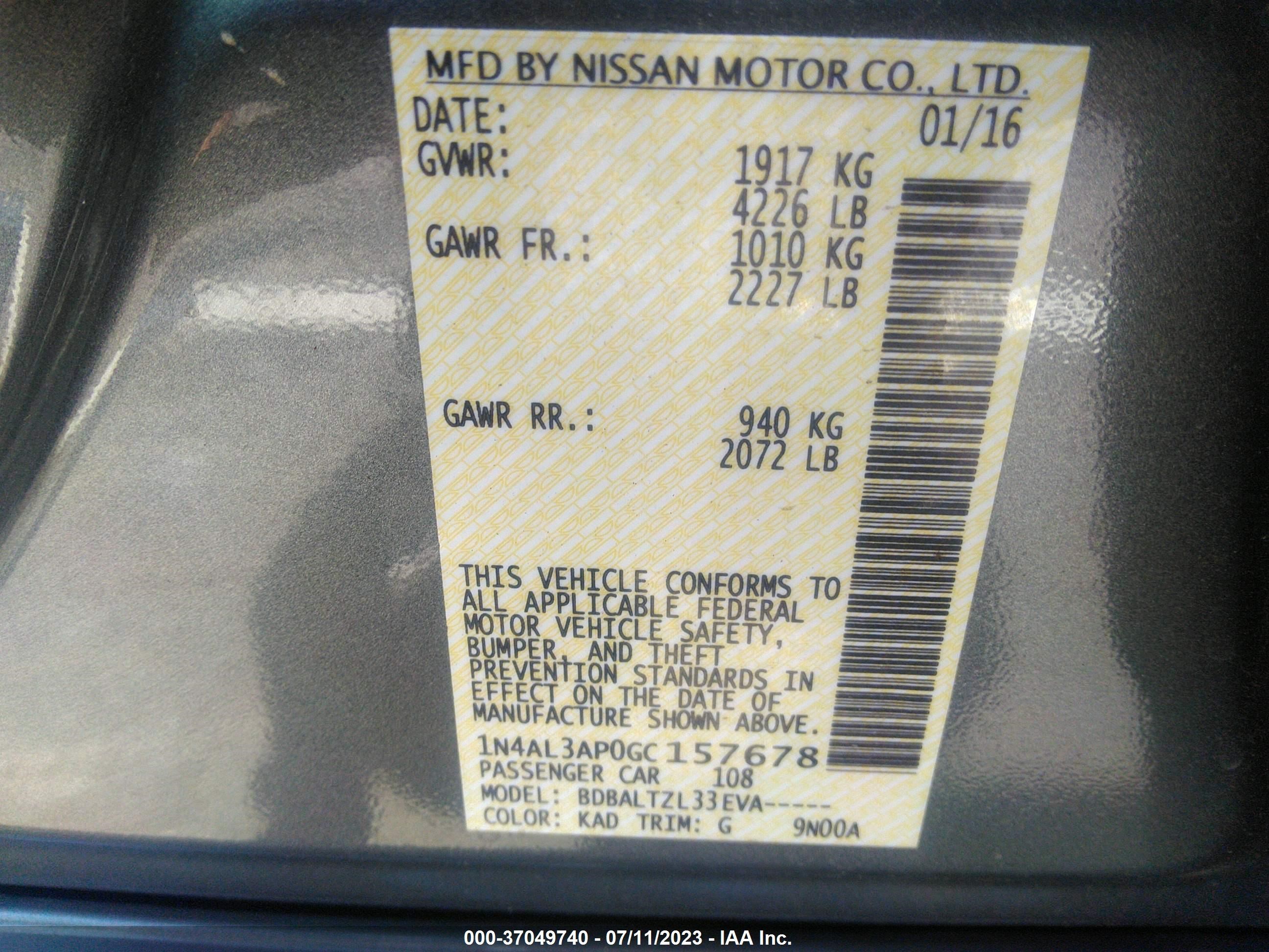 Photo 8 VIN: 1N4AL3AP0GC157678 - NISSAN ALTIMA 