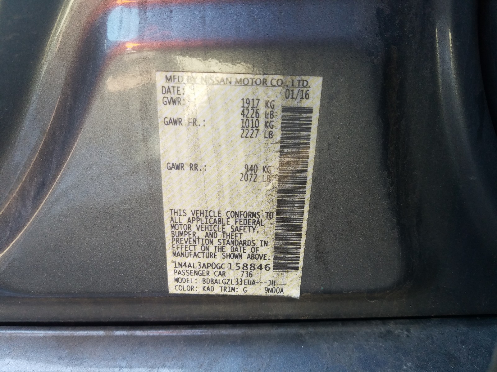 Photo 9 VIN: 1N4AL3AP0GC158846 - NISSAN ALTIMA 2.5 