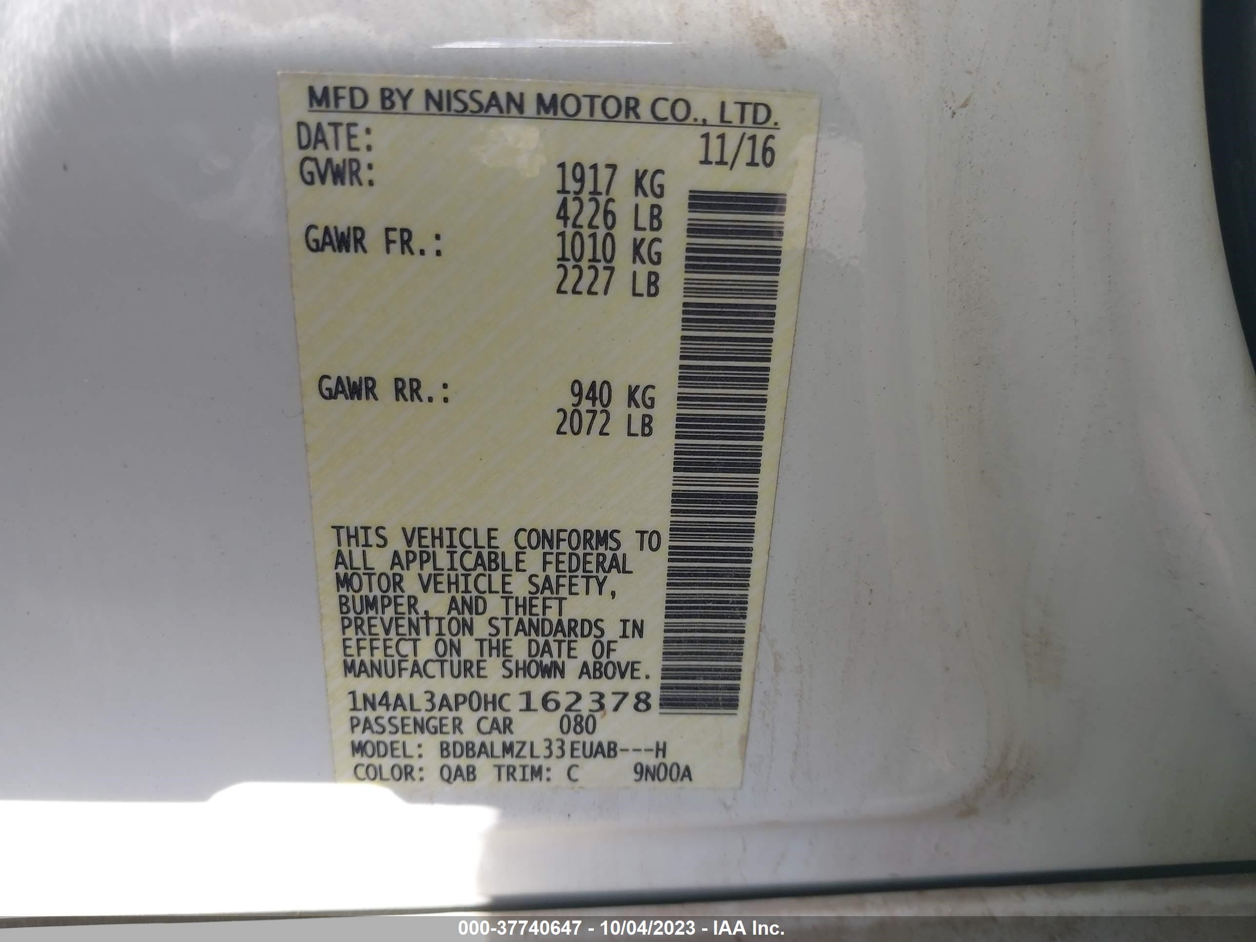 Photo 8 VIN: 1N4AL3AP0HC162378 - NISSAN ALTIMA 