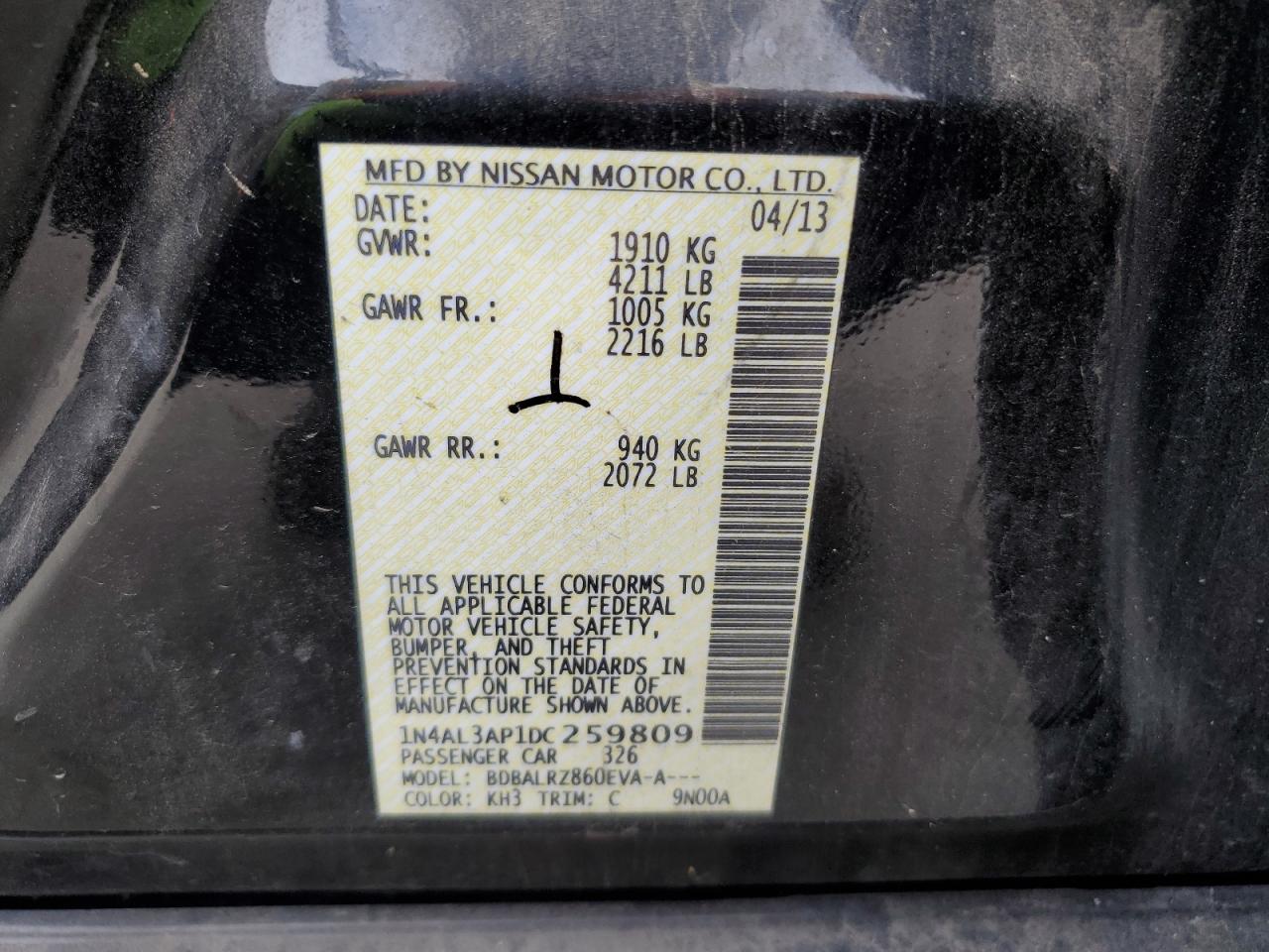 Photo 11 VIN: 1N4AL3AP1DC259809 - NISSAN ALTIMA 