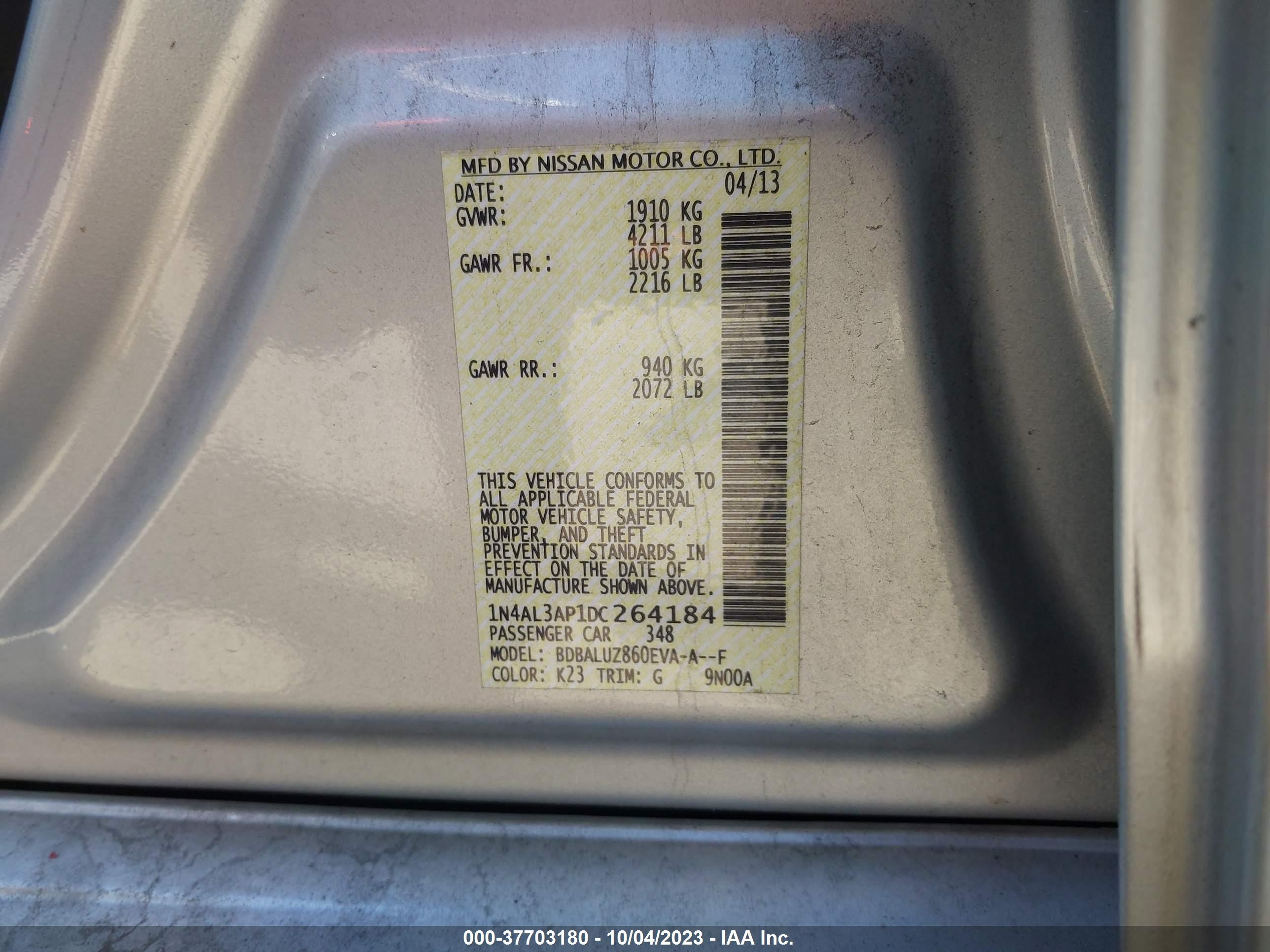 Photo 8 VIN: 1N4AL3AP1DC264184 - NISSAN ALTIMA 