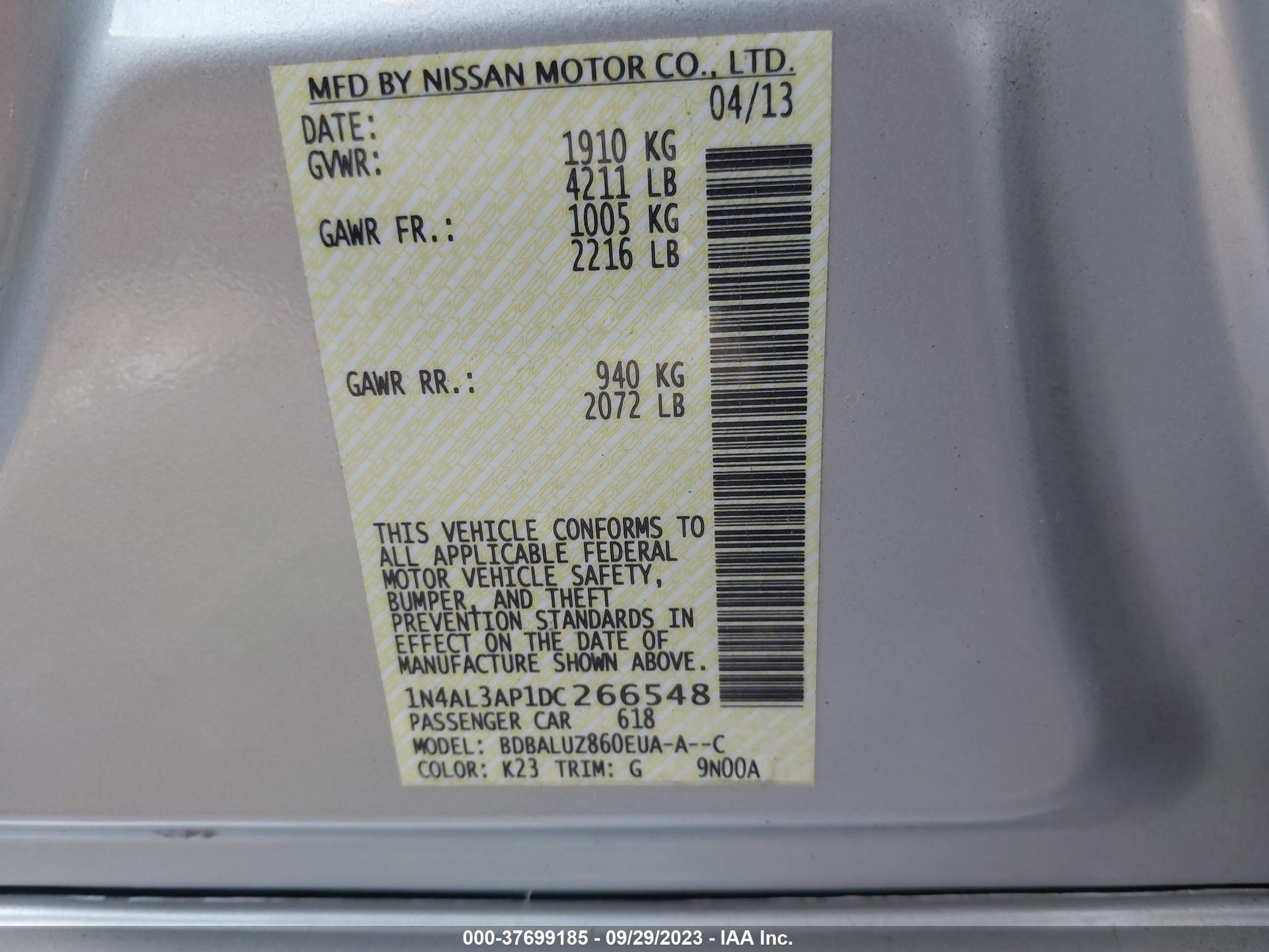 Photo 8 VIN: 1N4AL3AP1DC266548 - NISSAN ALTIMA 