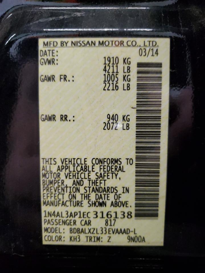 Photo 11 VIN: 1N4AL3AP1EC316138 - NISSAN ALTIMA 