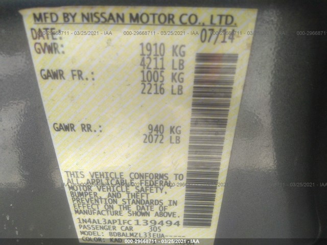 Photo 8 VIN: 1N4AL3AP1FC139494 - NISSAN ALTIMA 