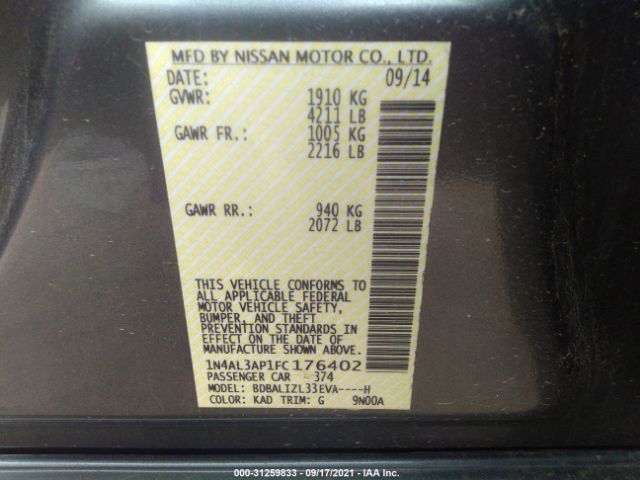 Photo 8 VIN: 1N4AL3AP1FC176402 - NISSAN ALTIMA 